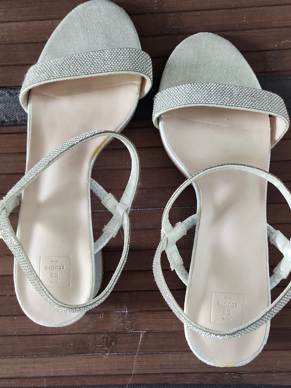 Strappy Metallic Ivory Women's Sandals with Rhinestone Accents
